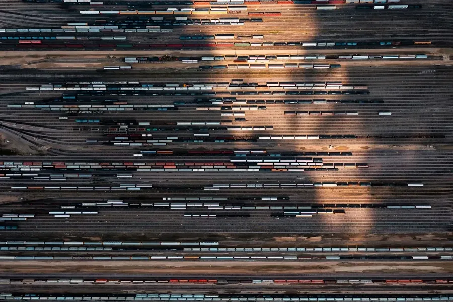 Cargo Train Station Ontario Aerial Photography — photograph by José Luis Vílchez