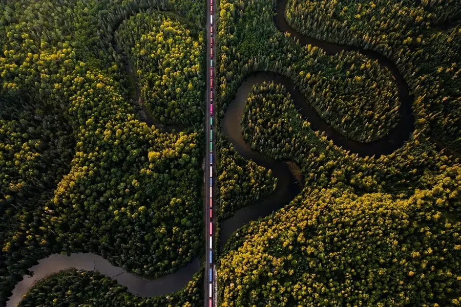 Cargo Train Ontario Canada Aerial Photography — photograph by José Luis Vílchez